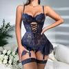Women's Sexy Lingerie Sets Seductive Dress Thong with Stockings Circles Tempted Lace See Through Hollow Mini Bodysuit Set