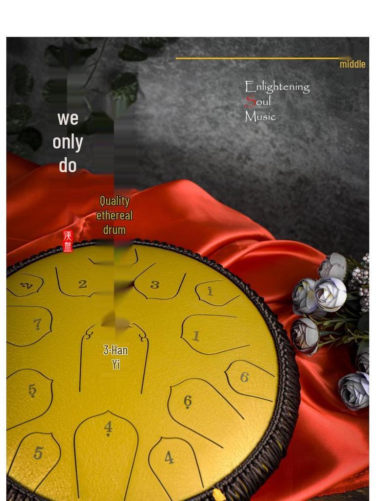 15-Note D Key Handpan Steel Tongue Drum, 14-inch, with Colorful Empty Sanskrit Design