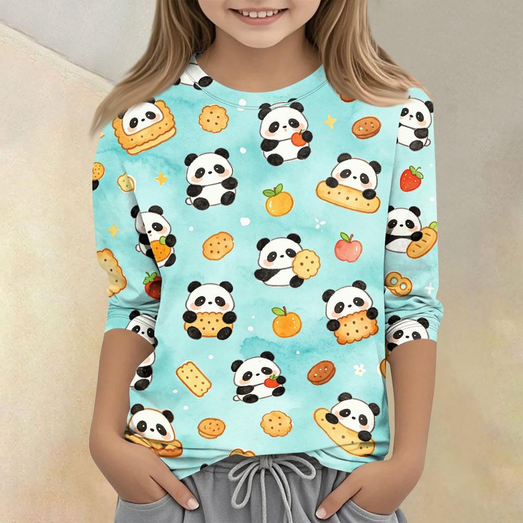 Kids Animal Print Crew Neck 3/4 Sleeve Casual T Shirt Soft Fabric Comfortable Fit Lightweight Design Suitable for Everyday Wear