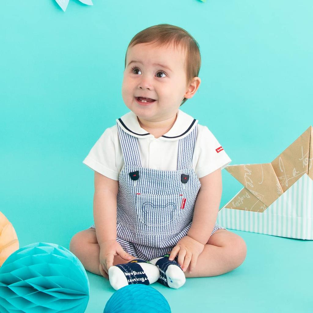 Miki House Hot Biscuits Baby Overalls, Boys and Girls, 70cm, Blue, 72-3301-822