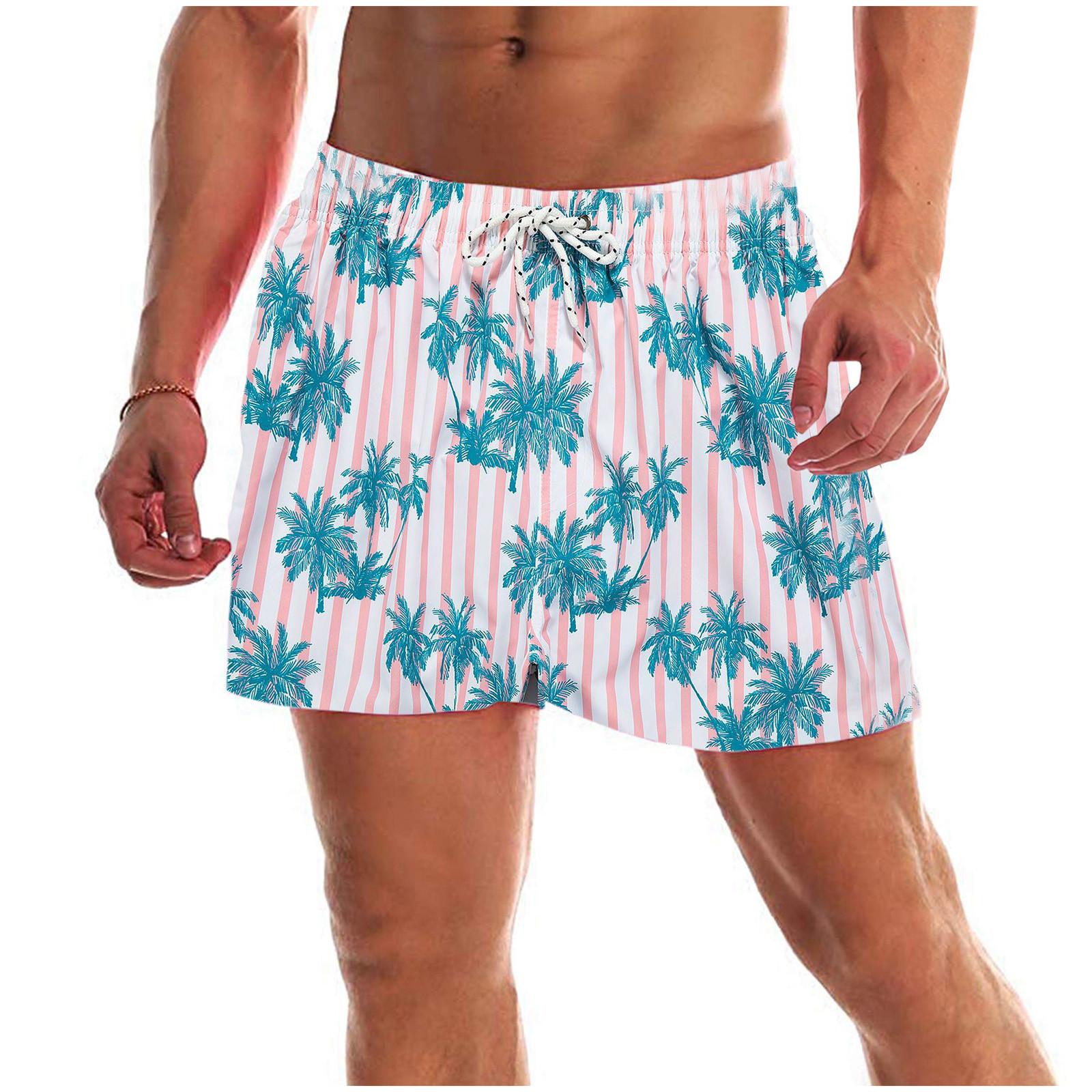 Men s Quick Dry Swim Trunks with Mesh Lining Lightweight Swim Shorts Elastic Waistband Drawstring Beachwear S розовый