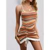 Elegante Vestido de Tirantes Multicolor Verano Cordón Fiesta de Vacaciones Vestido Corto Ajustado de Punto Dibujado Dulce y Picante Vestido Casual de Vacaciones para Mujer