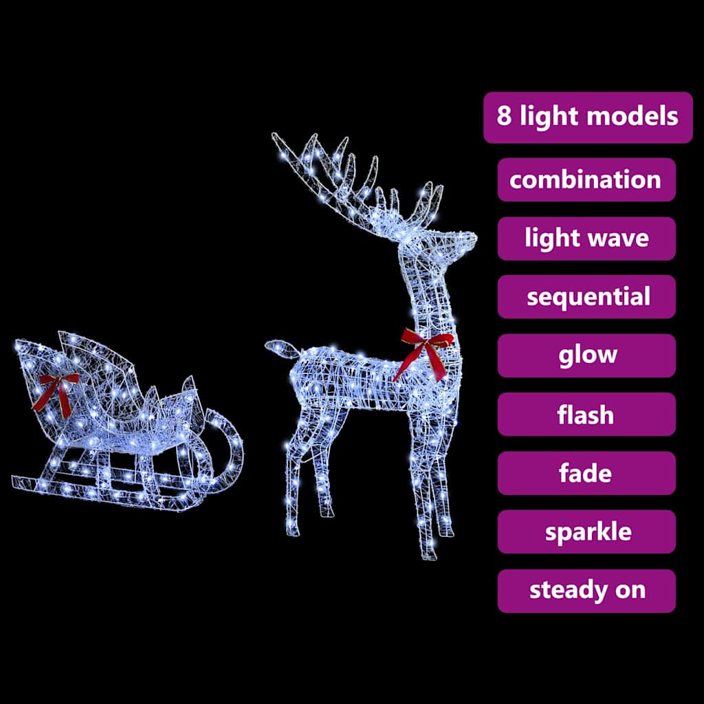 Reindeer Pull Sled Cold White 70 X 26 X 130 Cm Acrylic