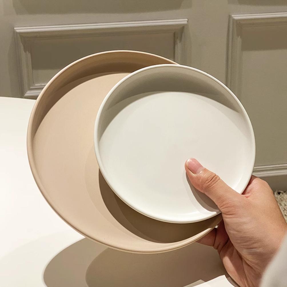 Keramik Runde Form Creme Farbe Teller Essgeschirr Sets Große Kapazität Teller Dessert Salatteller Schönes Tischgeschirr Tischservice