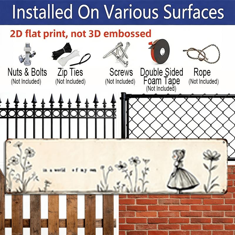 15.7×3.94inch Vintage Metal Wall Art Sign Titled "In a World of My Own" - Aluminum Sign/ Decorative Sign Floral And Whimsical Designs, Suitable for