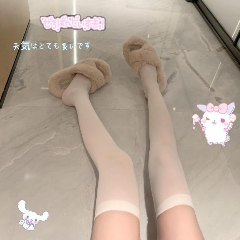 Spring Mountain white stockings pure desire knee socks white black silk long tube thigh socks spring and autumn jk medium tube thin