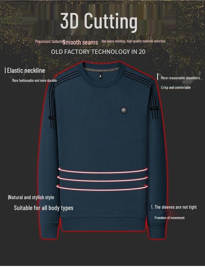 Men's Fleece-Lined Casual Round Neck Hoodie - Thick Warm Long Sleeve for Winter 2025