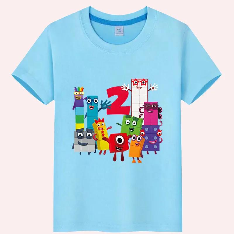 

Fashion Funny NumberBlocks Clothes Kids T-shirt Cotton Shorts Tops Anime T-shirt boys girls одяг y2k Літній дитячий одяг 160 світло-синій колір