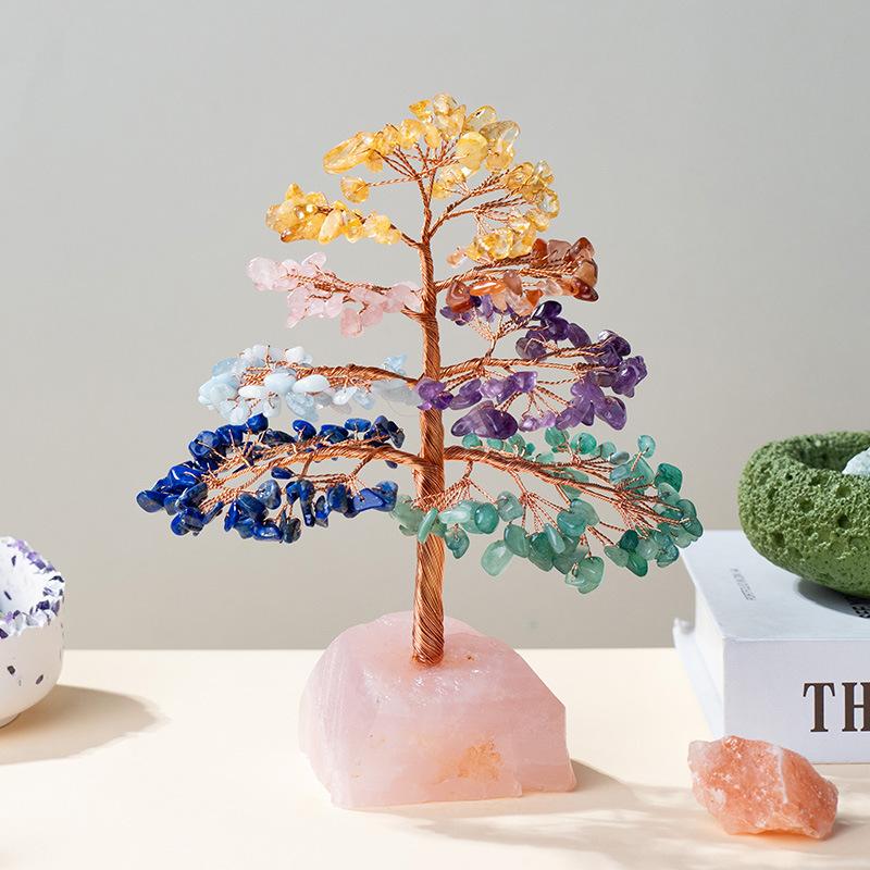 Natural Crystal Wealth Tree Colorful Crushed Stones Life Tree Crystal Stone Base Desktop Decoration Crystal Tree