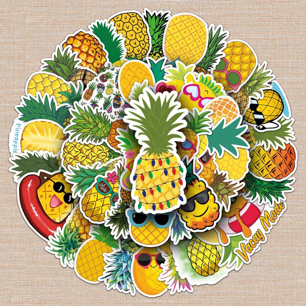 50-Piece Pineapple Suitcase Stickers: Creative Waterproof Cartoon Decor for Scooters, Computers, and Tablets.
