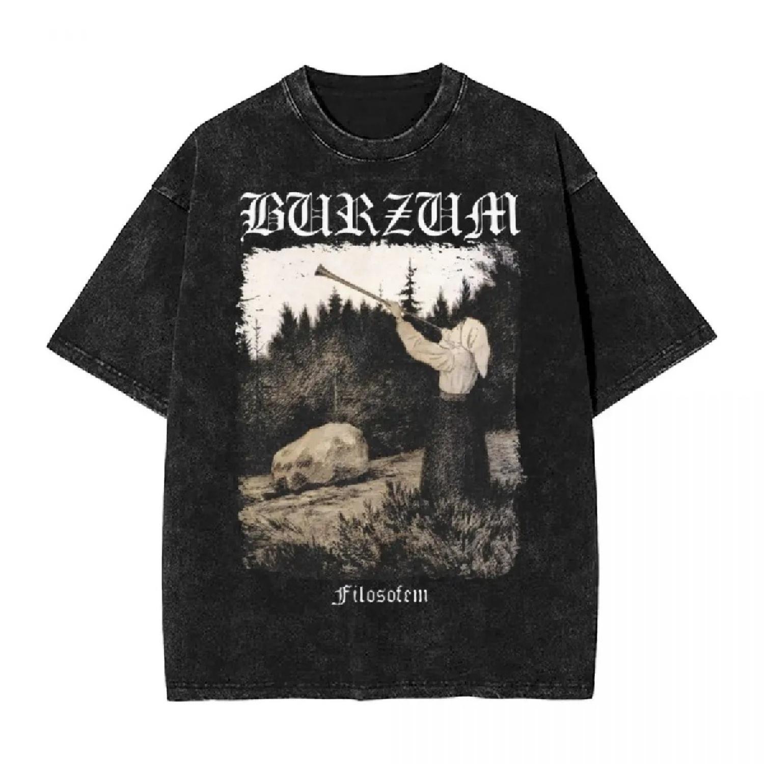 

Burzum Blow The Trumpet Washed T Shirts Streetwear Hip Hop Casual T-Shirts Tees for Men Women Short Sleeve Harajuku Summer S