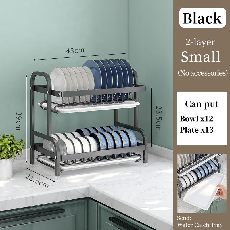

Metal Tableware Multifunctional Storage Organizer for Plates Cups Utensils Knives Holder Drainboard 2/3-layer Dish Drying Rack