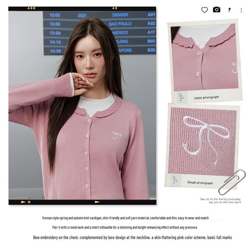 UNIFREE Sweet Bowknot Embroidered Short Knit Cardigan