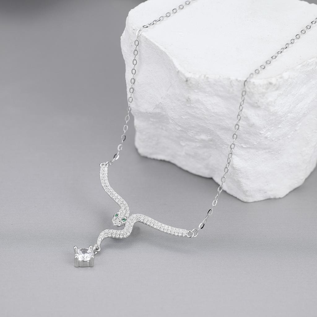 Whole body S925 sterling silver zircon spirit snake pendant necklace natal year head and tail full diamond collarbone chain jewelry