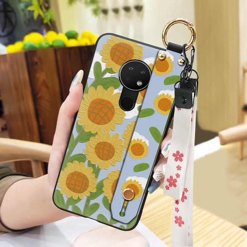 Anti-knock Flower Phone Case For Nokia 6.2/7.2 Dirt-resistant Silicone Oil Painting Waterproof Soft Case Wristband Ring