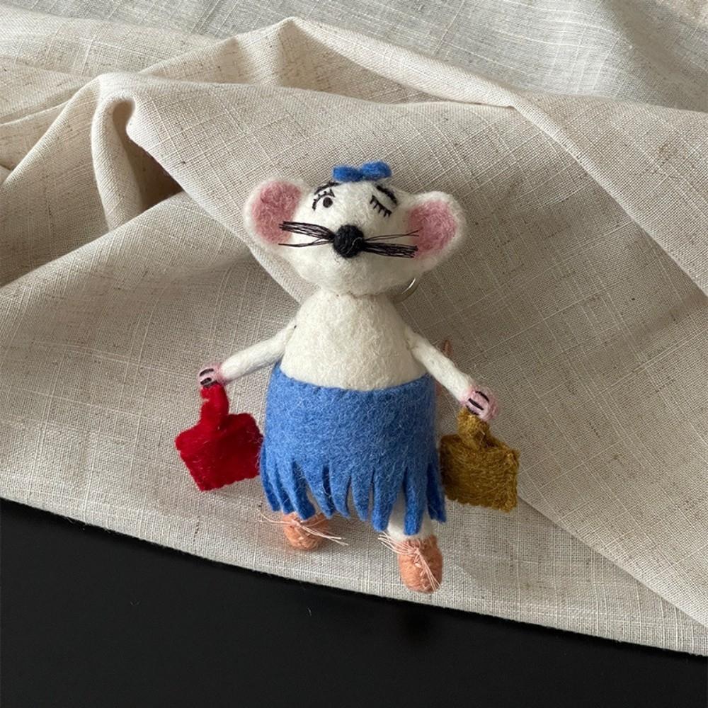 Mushroom Umbrella Wool Felt Animal Pendant Mountain Climbing Bear Fairy Tale Style Keychain  Couple