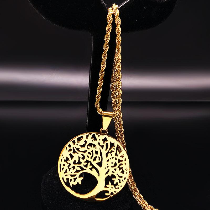 Tree of Life Stainless Steel Necklaces Gold Color Women Sweater Long Chain Necklaces Jewelry arbre de vie acier inoxydable