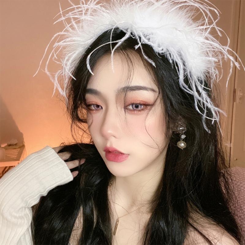 Girls Headband Scrunchies Feather Design Hair Hoops for Special Events Stage Show Plain Color Gorgeous Hair Accessories