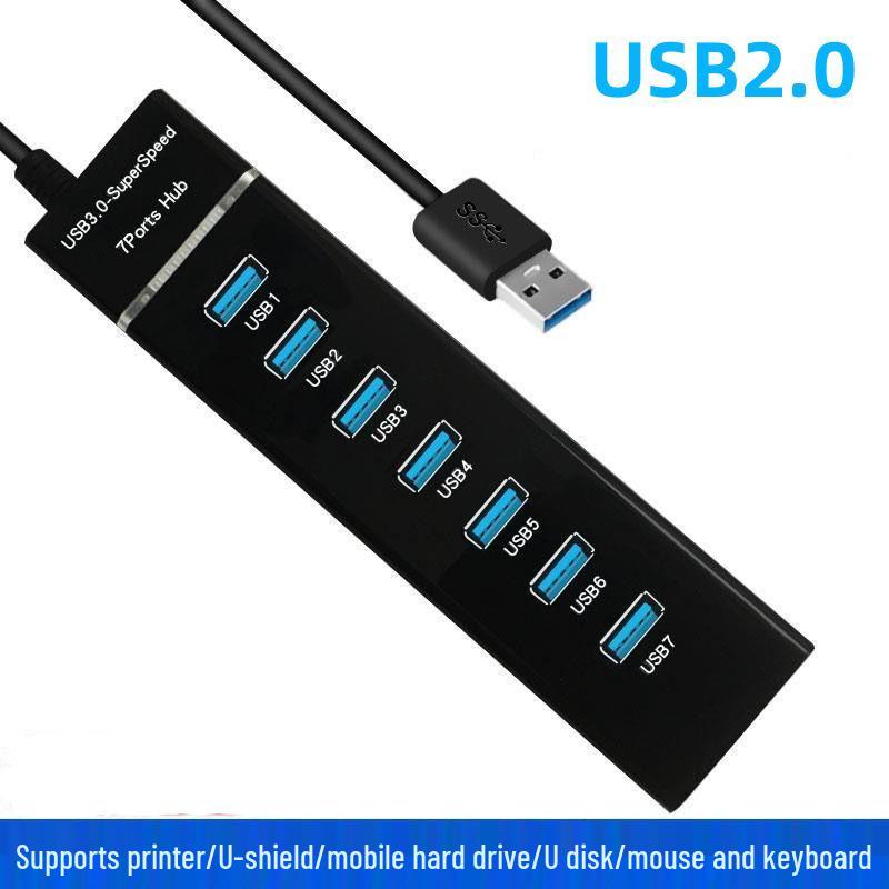 7-Port USB 2.0/3.0 Hub with Light Strip and Flash Drive Expansion