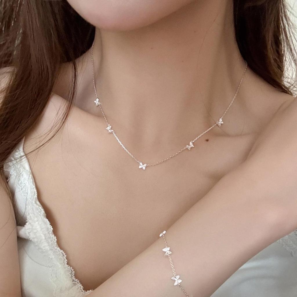 Elegant S925 Sterling Silver Butterfly Necklace - Korean Style Clavicle Chain for Women, Versatile & Trendy