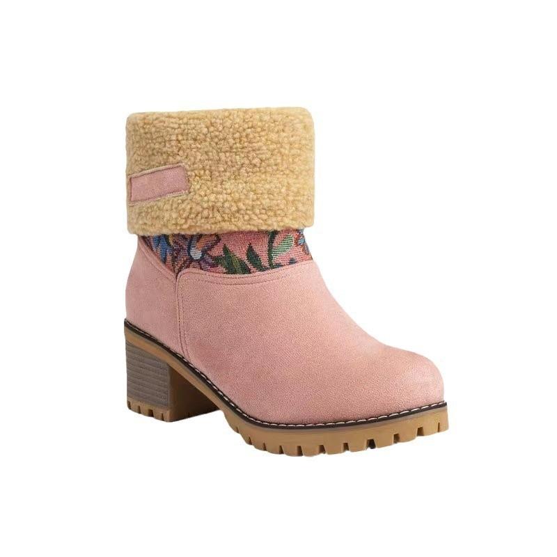 Stylish Women's Snow Boots With Plush Suede Material Durable Thick Sole And High Heel Design For Winter And Fall Seasons