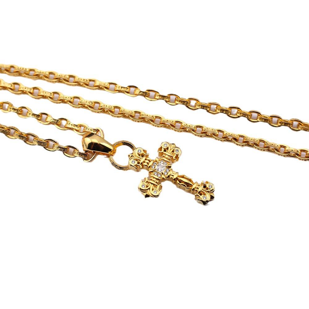 24K Gold-Plated Diamond Cross Pendant Necklace - Unisex Luxurious Style