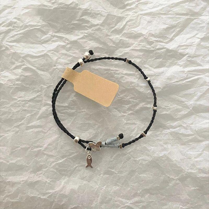 

S925 Sterling Silver Butterfly Fish Bracelet for Women Light Luxury Minority Exquisite Woven Hand Strap Retro Distressed Lucky Beads Bracelet Butterfly small fish dried hand rope