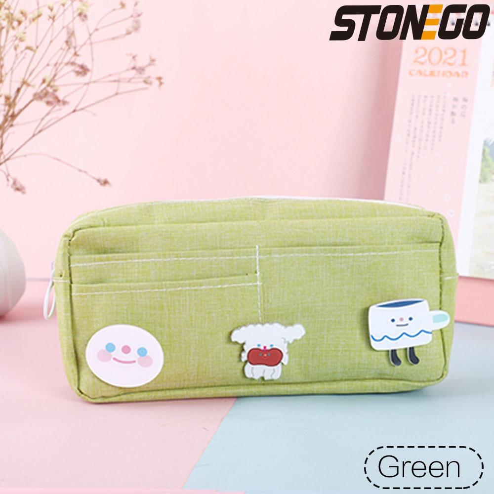 

STONEGO Canvas Pencil Case Cute Animal Badge Pink Pencil Cases Large School Pencil Bags for Maiden Girl Stationery зелёный