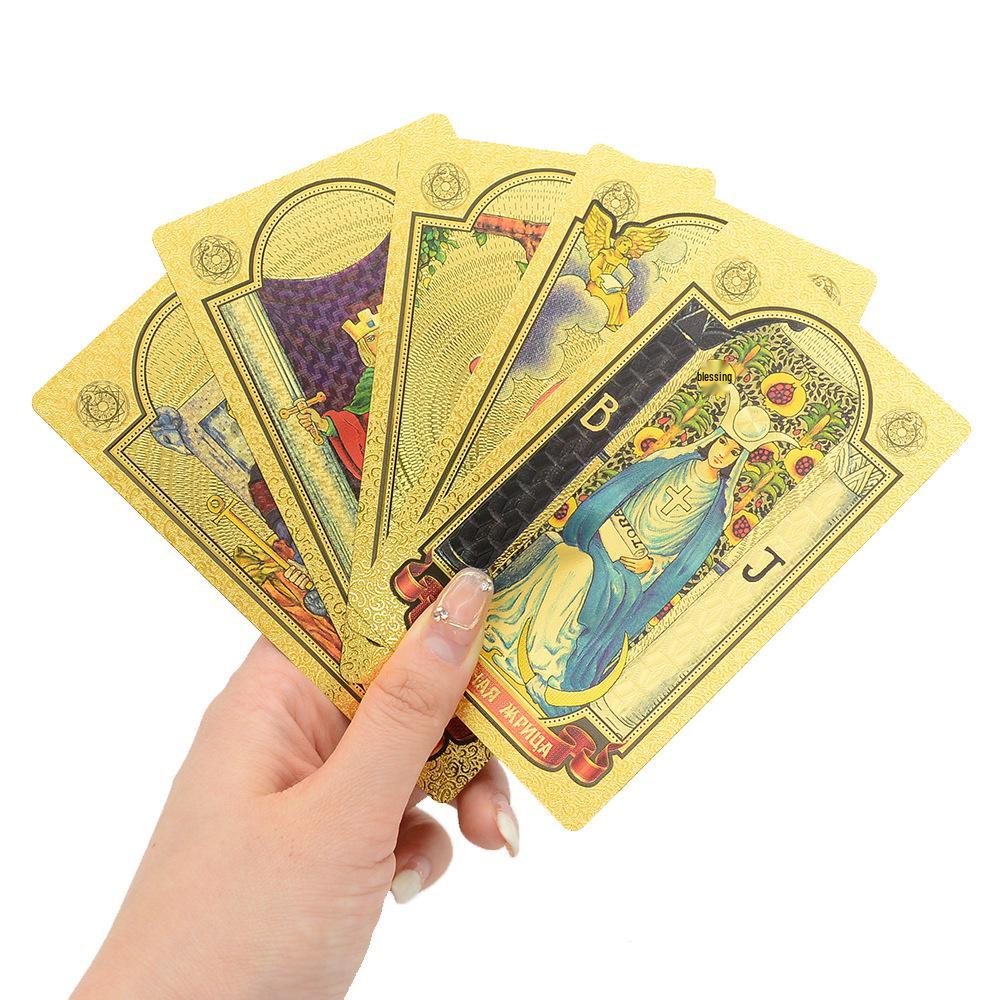 Russian Tarot Card Set: Gold Foil PVC, Waterproof with Instruction Manual
