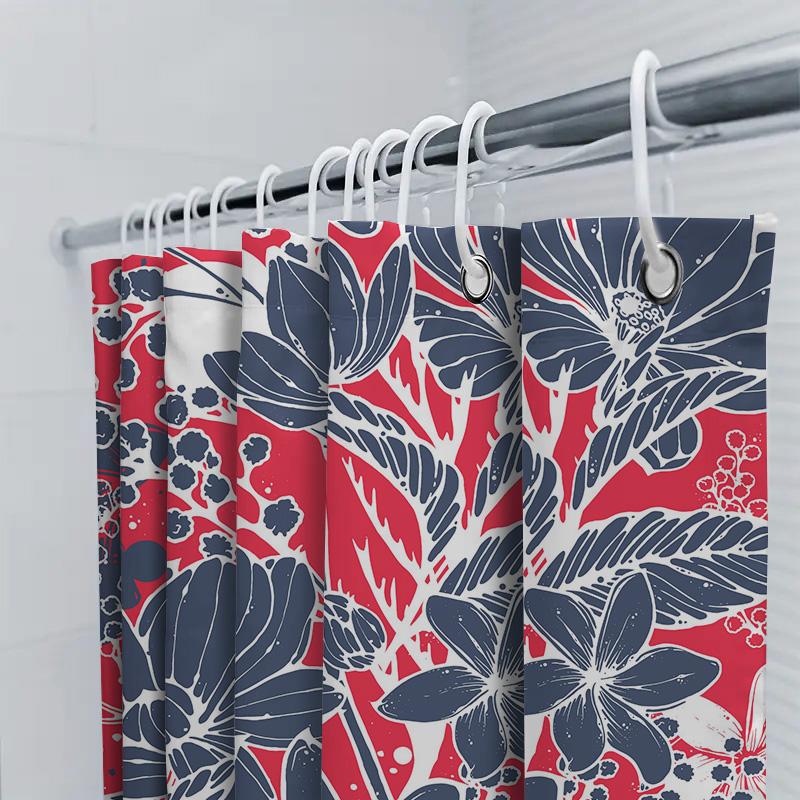 Vibrant Floral Print Shower Curtain Water-Resistant Fabric For Bathroom Decor