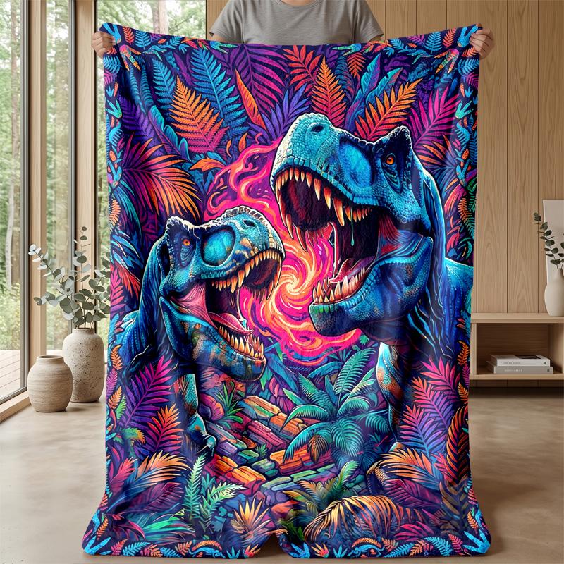Dinosaur Fantasy Jungle blanket Personalized Name Flannel Blanket Soft Cozy Plush Throw for Sofa Bed Lightweight Home Decor