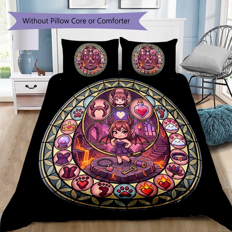 Devilish Glass Fantasy Pattern Bedding,Quilt Set Quilt Cover Pillowcase Home Birthday Gift (1*duvet Cover+2*pillowcase,without Core)