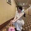 Polka dot lace long backless dress women's summer new sweet waist and thin temperament suspender dress