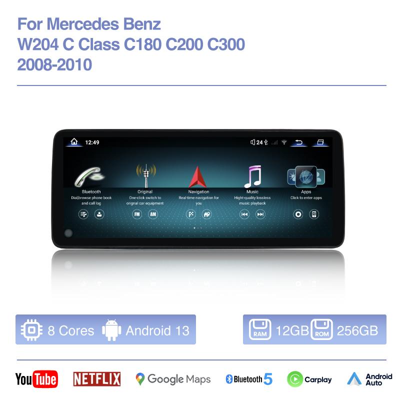 12.8" For Mercedes Benz W204 C Class C180 C200 C300 2008-2010 Multimedia Player GPS Navigation Android Auto Carplay 4G Car Radio
