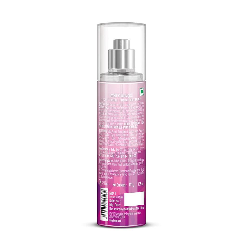 Layer'r Wottagirl Secret Crush Body Splash For Women, 135ml