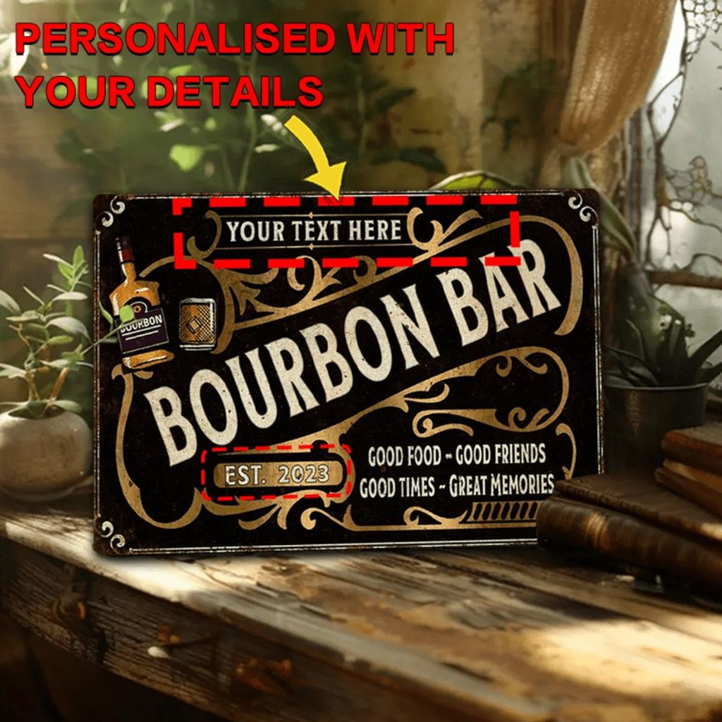 Gepersonaliseerd Naam Bourbon Bar Metalen Bord Gepersonaliseerde Aluminium Wanddecoratie