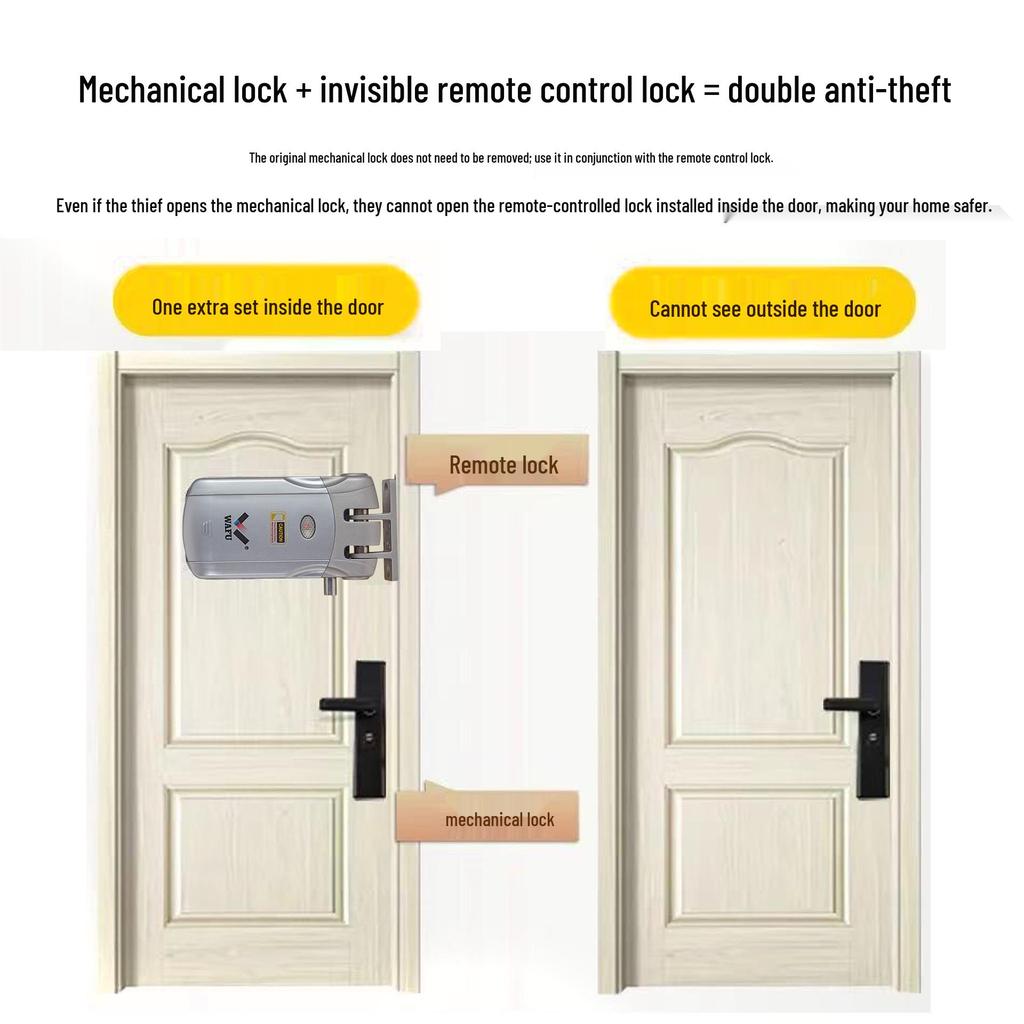 Wireless Remote-Control Smart Lock with Invisible Design and Electric Bull Head Lock for No-Drill Installation
