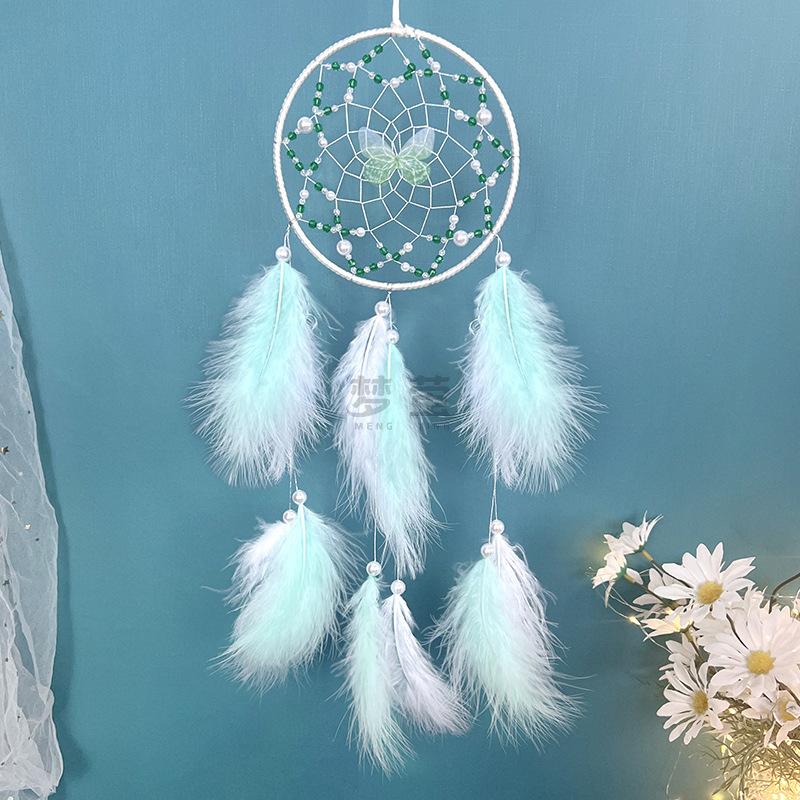 Butterfly Dream Catcher Pink Feather Pendant Creative Hand-woven Bedroom Curtain Hanging Ornaments Birthday Gift Home Decoration
