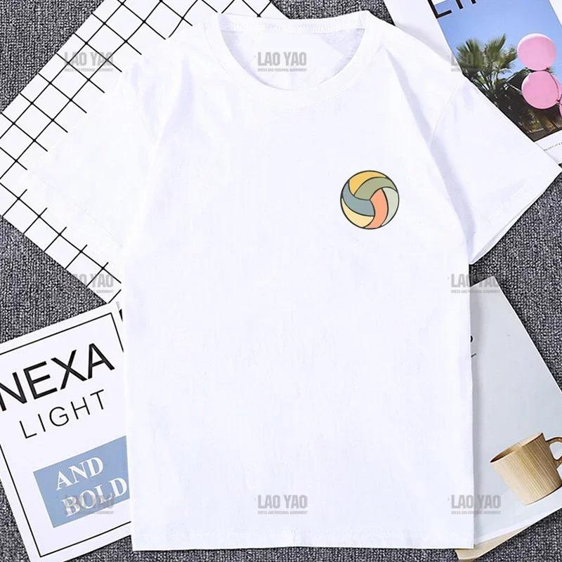 Farbenfrohes Volleyball Kurzarm Damen T-Shirt Harajuku Niedlich Bunter Ball Print Bequemes Herren T-Shirt Lässige Mode Lockeres T-Shirt