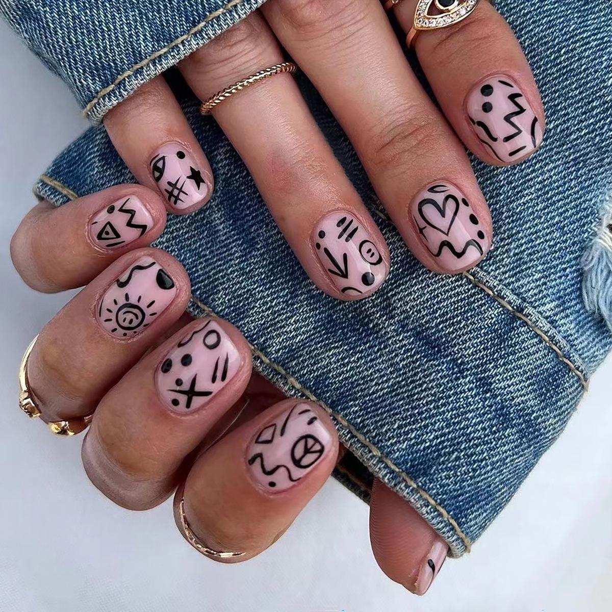 

Cartoon Graffiti Pink Press-On Nail Tips JP2871 [Glue Included]