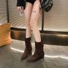 Middle Heel Pointed Toe Women's Half High Boots Spring Autumn Gothic Ladies Mid Calf Shoes Chic and Elegant Trend 2025 Boot Sale