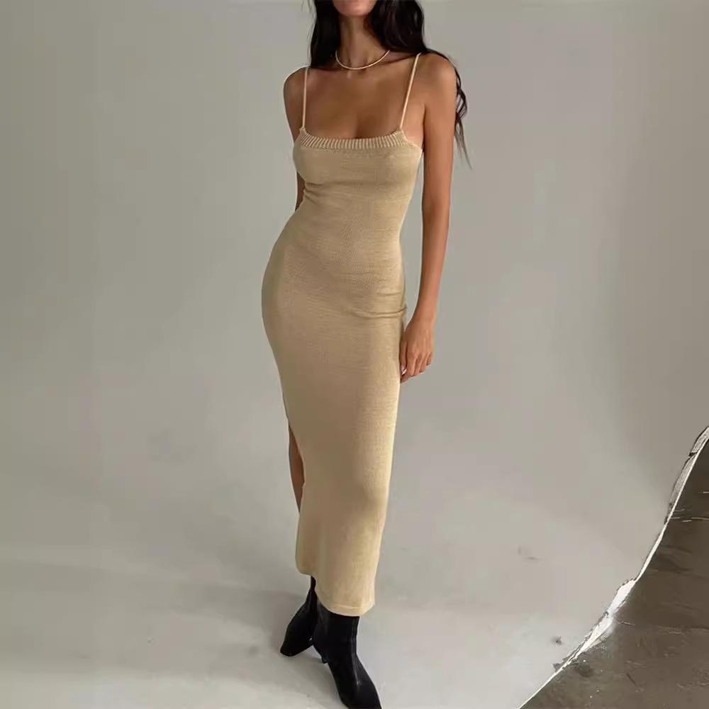 2026 European and American Summer New Women's Clothing Sexy Spice Girl Split Temperament Medium and Long Tight Suspender Dress