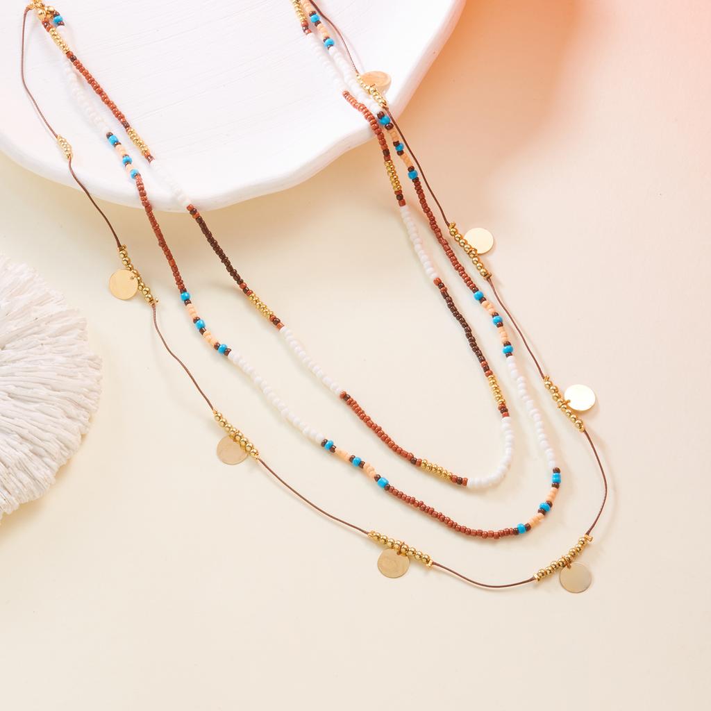 Multi-layer Vintage Color Bead Pearl Artificial Pearl Letter Pendant Chain Necklace For Women Female Boho Choker Jewelry Gift