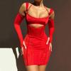 European and American Autumn New Sexy Suspender Tight Dress Fashionable Backless Long-sleeved Hip-wrapped Short Skirt Women