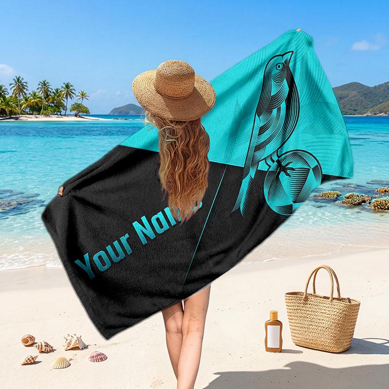 Norwich City Custom Beach Towel, Personalized Name Text Print, Football Logo Soft Quick‑Dry Towel Holiday Gift