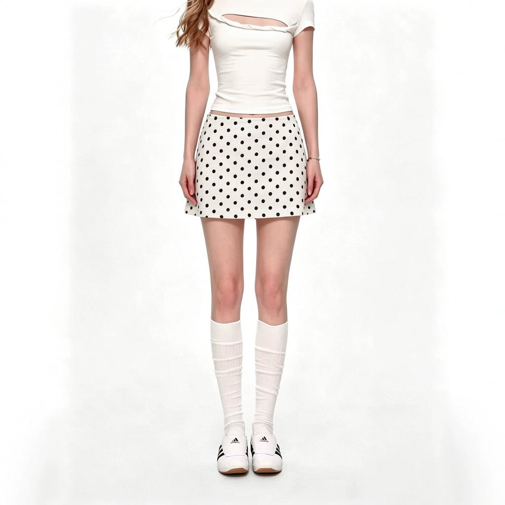 Women Polka Dot High Waist A-Line Mini Skort, Summer Slim Bodycon Skirt with Inner Liner, Gentle Style Anti-Chafing Short Skirt for Casual Outfits