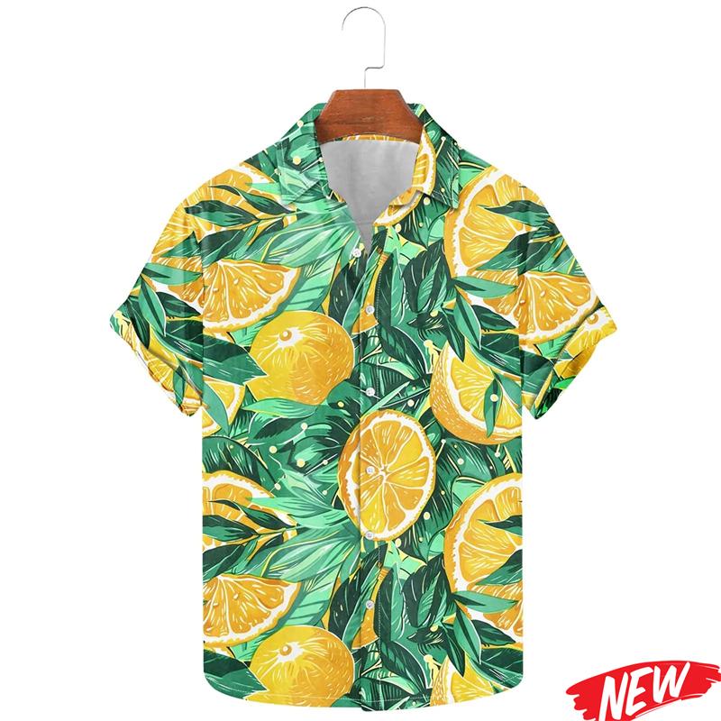 Fashion Fruit Orange Graphic Hawaiian Shirt For Men 2026 Spring Summer Lapel Aloha Shirts Street Oversized Short Sleeve Shirt
