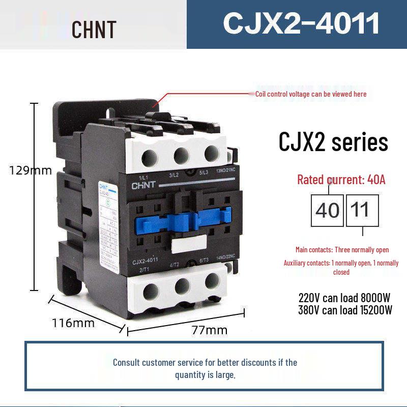 Chint CJX2 AC Contactor Series - 0910/1210/1810/2510/3210 (Voltage: 220V/380V/36V/24V)