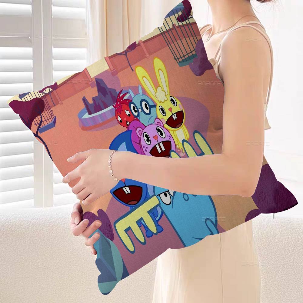 Happy Tree Friends Pillow Covers Cartoon Sofa Decorative Home Double-sided Printing Short Plush Cute Cushion Cover