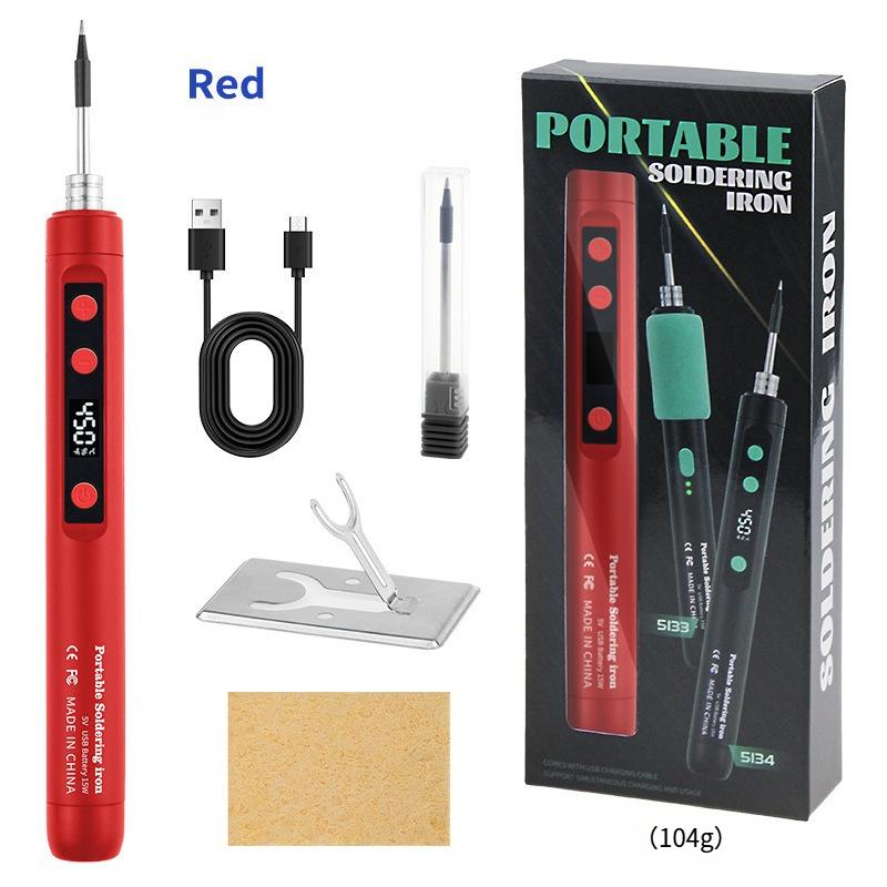 Portable Digital Soldering Iron Kit 5V/15W USB Fast Heating 180-450°C Adjustable Temp with Tips for Circuit Repair